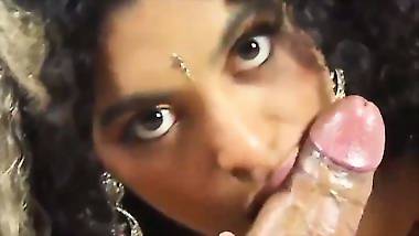 Hot Indian babe gives an Indian blowjob to a black guy